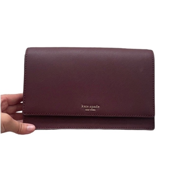 Kate Spade Maroon Crossbody Bag with Gold Chain Strap. - Picture 2 of 9